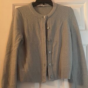 Abercrombie Classic Crewneck Button Cardigan in Sage Gray